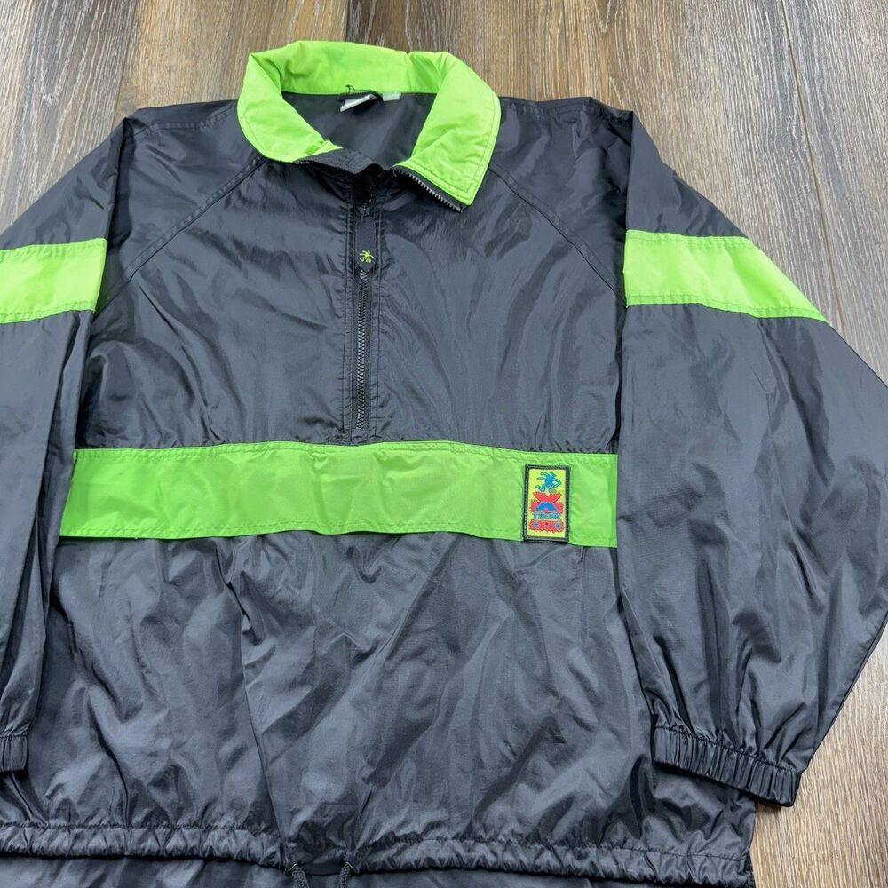 Vintage Ocean Pacific Windbreaker Neon Black Green Xtreme Air Surf Skate Jacket